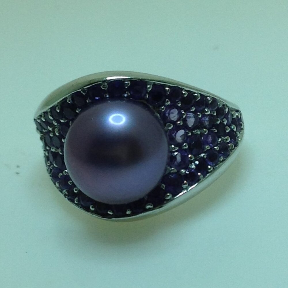 Honora Silver Purple Color Fresh Water Pearl with Amethyst Ring - Picture 4 of 6